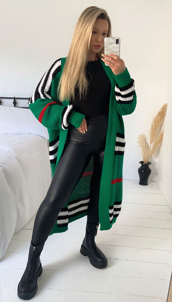 Striped Open Chunky Knitted Cardigan