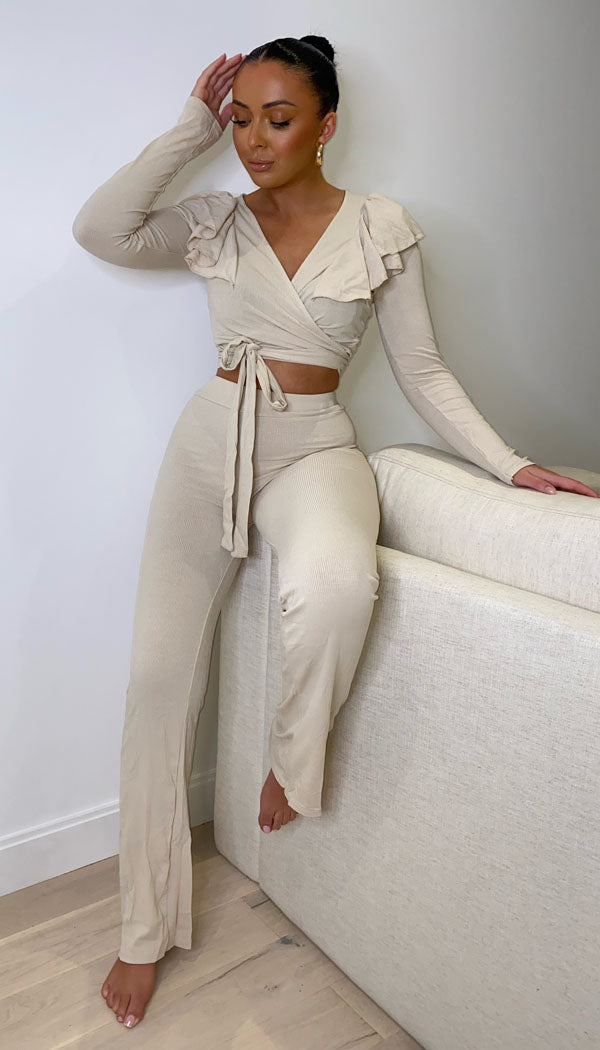 Tied Front Flared Two Piece Set - omgfashion.com