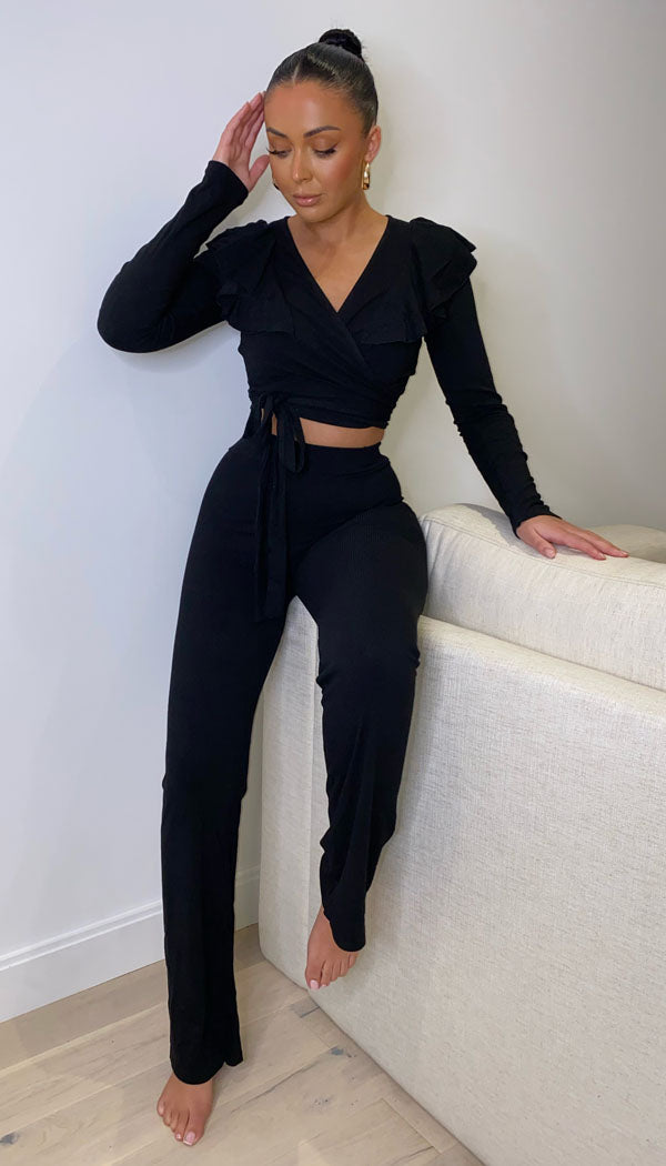 Tied Front Flared Two Piece Set - omgfashion.com