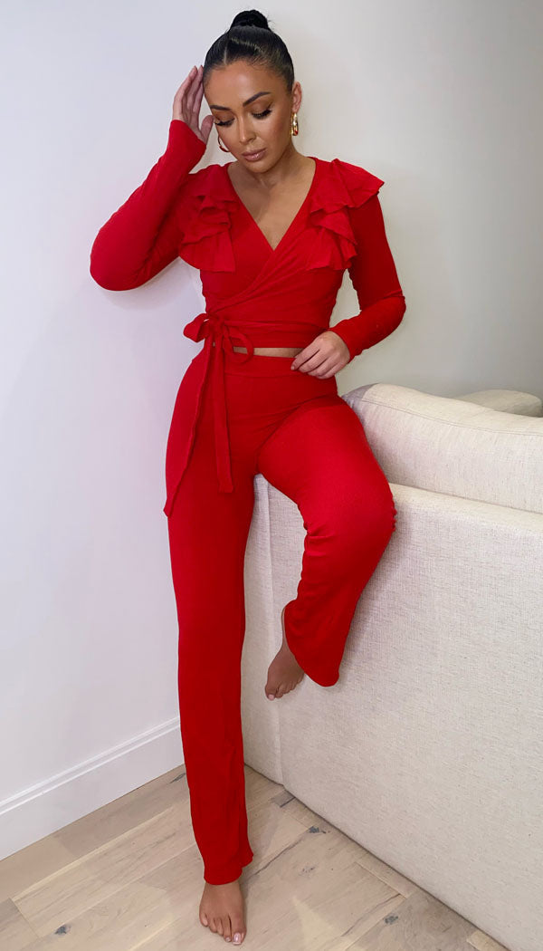 Tied Front Flared Two Piece Set - omgfashion.com